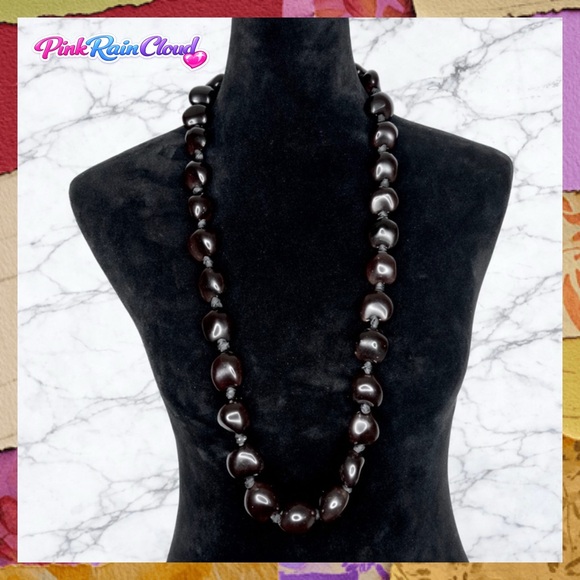 Jewelry - Kukui Nut Lei Hawaiian Tropical Polished Dark Brown Long Pullover Necklace